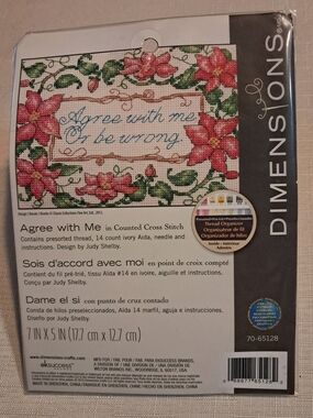 Dimensions 'Agree with Me' Pink & Green Counted Cross Stitch Wall Art - NWOT